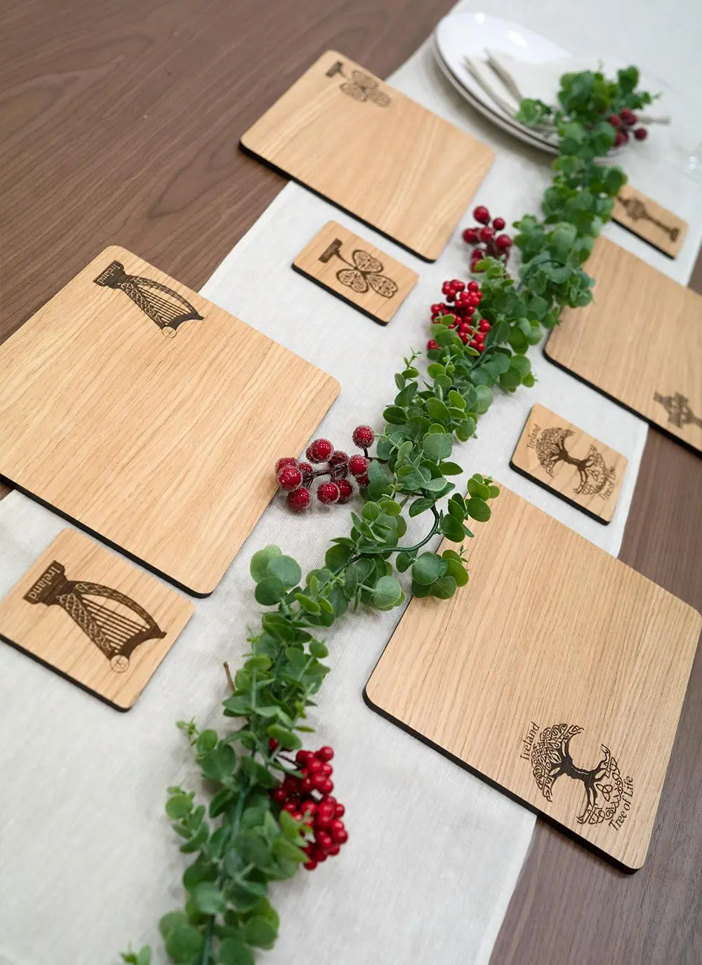 Irish Oak Coasters and Placemats Set